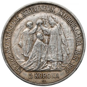 Hungary, Franz Joseph I, 5 crowns 1907 KB, Kremnica - 40 years of coronation