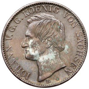Sassonia, Johann V, Thaler 1865-B, Dresda - estrazione mineraria