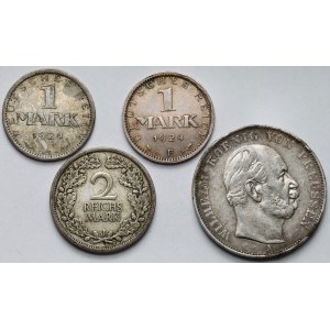 Germania, Thaler 1871 e 1-2 marchi 1924-1926 - set (4 pezzi)