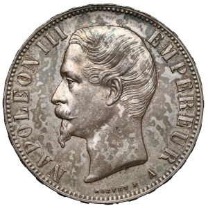 Francja, Napoleon III, 5 franków 1858-A, Paryż - rzadkie