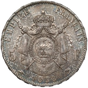 Francja, Napoleon III, 5 franków 1858-A, Paryż - rzadkie