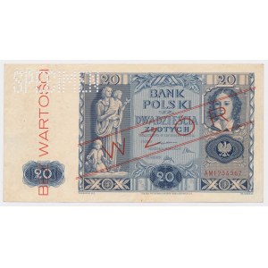 20 oro 1936 - MODELLO - AM 1234567 - SPECIMEN perforazione
