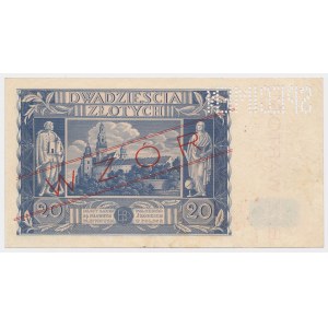 20 oro 1936 - MODELLO - AM 1234567 - SPECIMEN perforazione