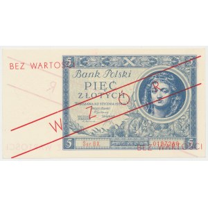 5 zloty 1930 - Ser.BX - later overprinted MODEL so called Kaminski pattern.