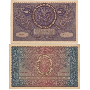1,000 mkp 1919 August and 5,000 mkp 1920 - set (2pcs)