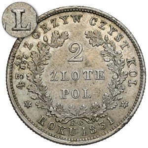 Powstanie Listopadowe, 2 złote 1831 KG - Ł bez belki - B.RZADKIE