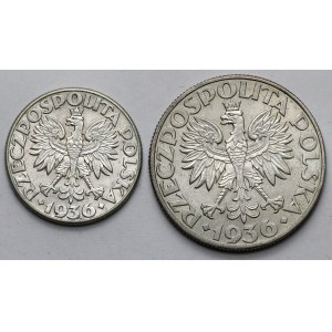 Sailing ship 2 and 5 gold 1936 - set (2pcs)