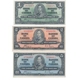 Kanada, 1, 2 i 5 Dollars 1937 - zestaw (3szt)