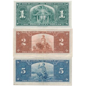 Kanada, 1, 2 i 5 Dollars 1937 - zestaw (3szt)