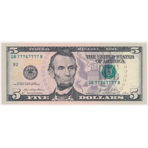 USA, 5 Dollars 2021 - QB 77767777B - a nice number