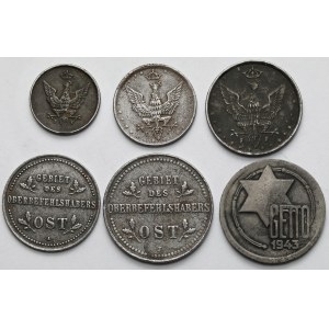 Ober-Ost., Kingdom of Poland and Ghetto Lodz, Kopiejki, Fenigi and 5 marks - set (6pcs)