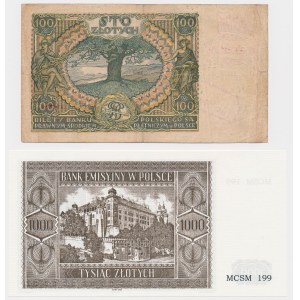 100 zloty 1934 with fake reprint and 1,000 zloty 1941 reproduction of Krakowiak (2pcs)