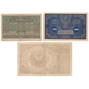 50 mkp 1916 jenerał, 100 i 1.000 mkp 1919 Maj i Sierpień - zestaw (3szt)