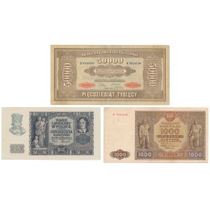 50.000 mkp 1922, 20 zł 1940 i 1.000 zł 1946 - zestaw (3szt)