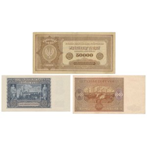 50.000 mkp 1922, 20 zł 1940 i 1.000 zł 1946 - zestaw (3szt)
