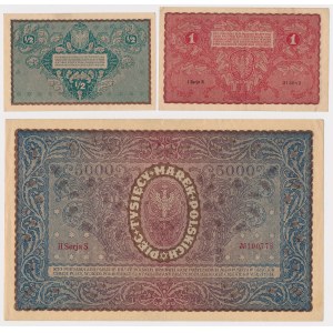 Zestaw 1/2, 1 i 5.000 mkp 1919-1920 (3szt)