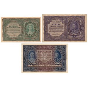 500, 1.000 i 5.000 mkp 1919-1920 - zestaw (3szt)