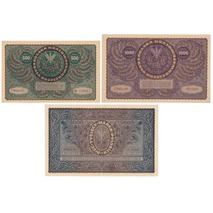 500, 1.000 i 5.000 mkp 1919-1920 - zestaw (3szt)
