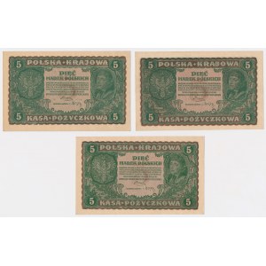 5 mkp 1919 August - set of varieties (3pcs)