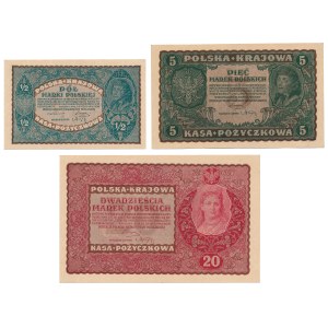 5, 20 mkp 1919 Sierpień i 1/2 mkp 1920 - zestaw (3szt)