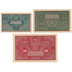 5, 20 mkp 1919 Sierpień i 1/2 mkp 1920 - zestaw (3szt)