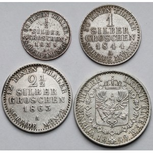 Prusy, od 1/2 do 2-1/2 grosza srebrnego i 1/6 talara 1839-1863 - zestaw (4szt)