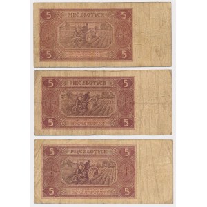 5 zł 1948 - jednoliterowe - zestaw (3szt)