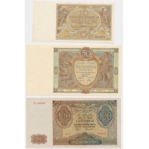 10, 50 zł 1929 i 100 zł 1941 - zestaw (3szt)