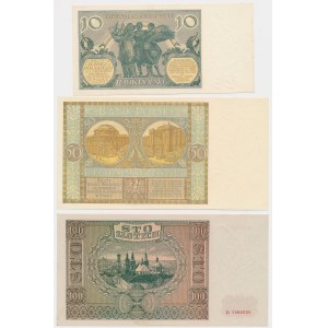 10, 50 zł 1929 i 100 zł 1941 - zestaw (3szt)