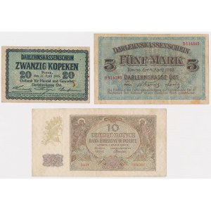 Ost- Poznań 20 kop 1916, Kaunas 5 mk 1918 and 10 zl 1940 - set (3pcs)