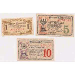 Częstochowa, 1916 - zestaw 1, 5 i 10 kopiejek (3szt)