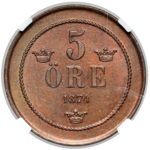 Sweden, Oscar II, 5 öre 1874