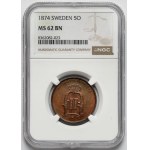 Sweden, Oscar II, 5 öre 1874