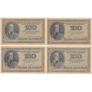 100 mkp 1919 Luty - Ser. F, N, O, U - zestaw (4szt)