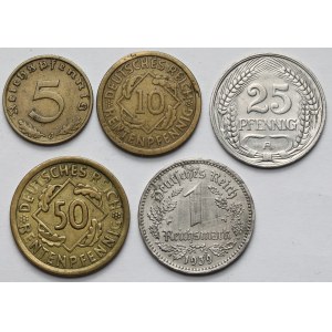 Niemcy, 5-50 fenigów i 1 marka 1911-1939 - zestaw (5szt)