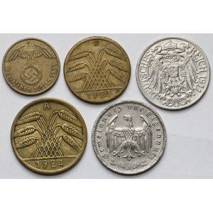 Niemcy, 5-50 fenigów i 1 marka 1911-1939 - zestaw (5szt)