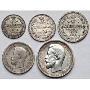 Russia, Alexander II and Nicholas II, 10-50 kopecks 1862-1913 - set (5pcs)