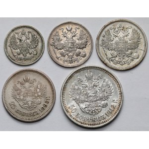 Russia, Alexander II and Nicholas II, 10-50 kopecks 1862-1913 - set (5pcs)