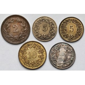 Švýcarsko, 2-10 rappenů a 1/2 franku 1872-1918 - sada (5 ks)
