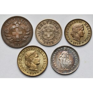 Švýcarsko, 2-10 rappenů a 1/2 franku 1872-1918 - sada (5 ks)