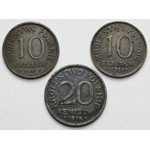 Königreich Polen, 10-20 Fechten 1917-1918 - Satz (3Stk)