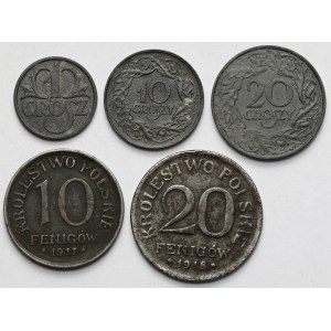 10-20 fenigov 1917-1918 a 1-20 centov 1923-1939 - sada (5ks)