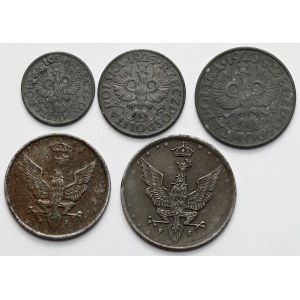 10-20 fenigów 1917-1918 i 1-20 groszy 1923-1939 - zestaw (5szt)