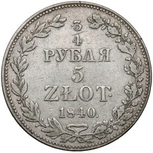 3/4 ruble = 5 zlotys 1840 MW, Warsaw - early ribbon