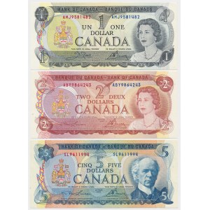 Kanada, 1, 2 und 5 Dollars 1972-1974 - Satz (3Stück)
