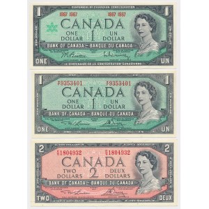 Kanada, 2x 1 i 2 Dollars 1954-1967 - zestaw (3szt)