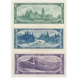 Kanada, 1, 5 i 10 Dollars 1954-1967 - zestaw (3szt)