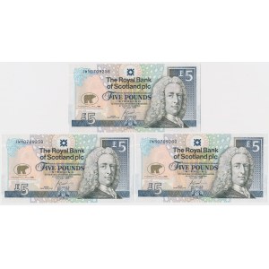 Scozia, 3x 5 sterline 2005 - numeri consecutivi - set (3 pz)