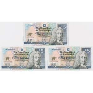 Scotland, 3x 5 Pounds 2005 - consecutive numbers - set (3pcs)