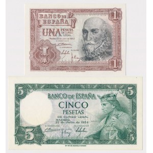 Spain, 1 and 5 Pesetas 1953-1954 - set (2pcs)